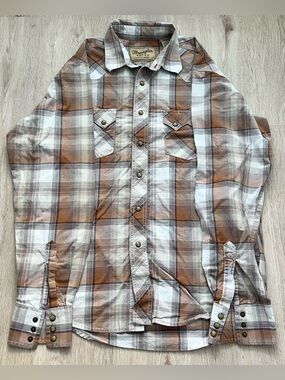 Wrangler Retro Pearl Snap Western Shirt Mens Medium Brown Plaid Sawtooth Rodeo